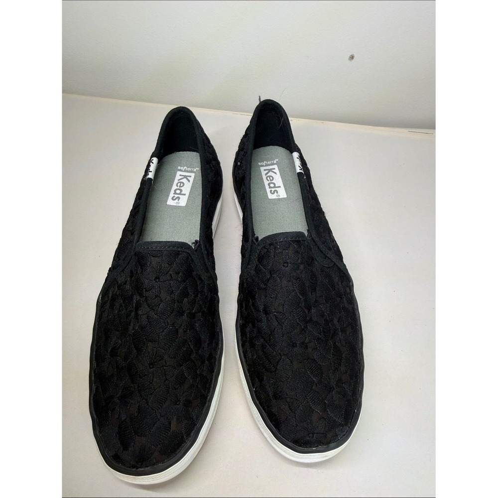 Keds Black Lace Slip-On Platform Sneakers with White Sole - Picture 2 of 6